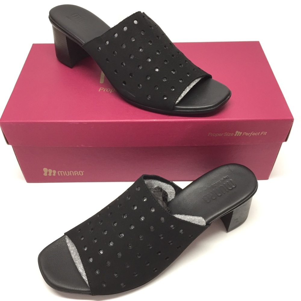 Munro Jules Mule 10 Black Suede Shoes Sandals